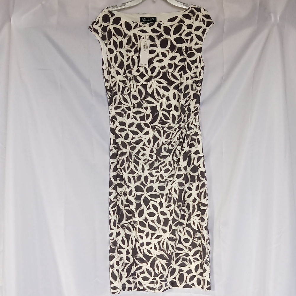 Ralph Lauren Slate Cream Geometric Sheath Dress